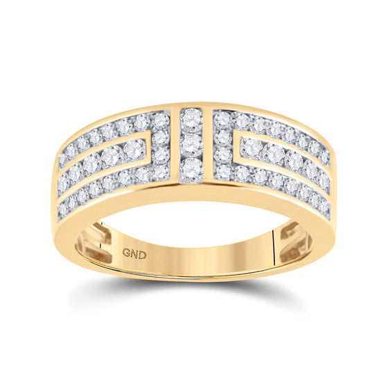 14k Yellow Gold Mens Round Diamond Symmetrical Wedding Band Ring 1 Cttw