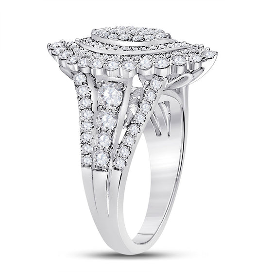 14k White Gold Round Diamond Cluster Bridal Wedding Engagement Ring 1-3/4 Cttw