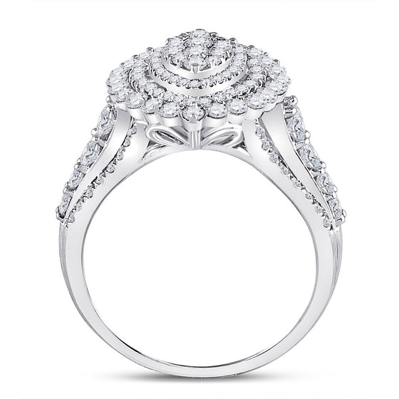 14k White Gold Round Diamond Cluster Bridal Wedding Engagement Ring 1-3/4 Cttw
