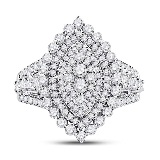 14k White Gold Round Diamond Cluster Bridal Wedding Engagement Ring 1-3/4 Cttw