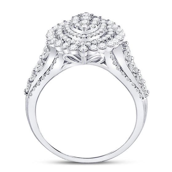 14k White Gold Round Diamond Cluster Bridal Wedding Engagement Ring 1-3/4 Cttw