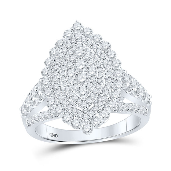 14k White Gold Round Diamond Cluster Bridal Wedding Engagement Ring 1-3/4 Cttw