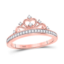  10k Rose Gold Womens Round Diamond Crown Tiara Band Ring 1/6 Cttw