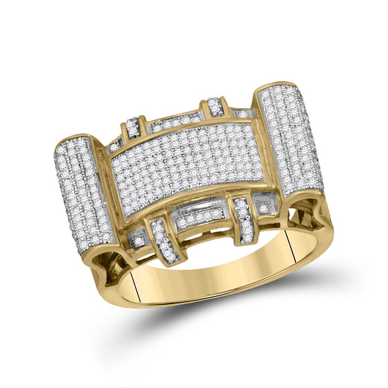 10k Yellow Gold Mens Round Diamond Rectangle Cluster Ring 1/2 Cttw