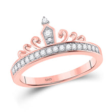  10k Rose Gold Womens Round Diamond Crown Tiara Band Ring 1/5 Cttw