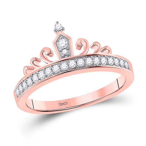 10k Rose Gold Womens Round Diamond Crown Tiara Band Ring 1/5 Cttw