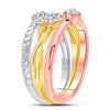 10k Tri-Tone Gold Womens Round Diamond 3-Piece Stackable Band Ring Set 1/6 Cttw