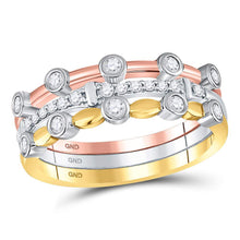  10k Tri-Tone Gold Womens Round Diamond 3-Piece Stackable Band Ring Set 1/3 Cttw