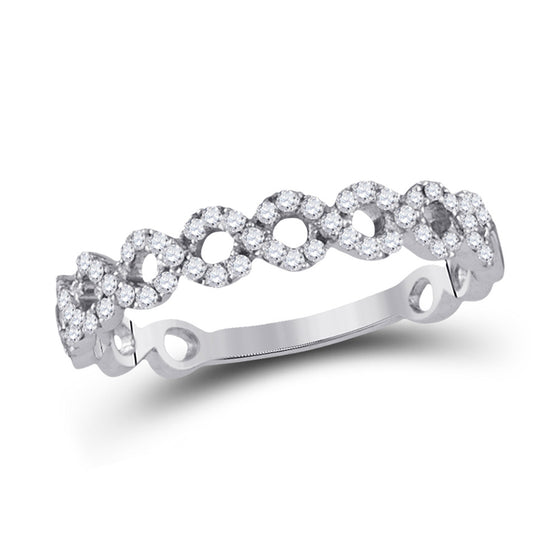 10k White Gold Womens Round Diamond Geometric Stackable Band Ring 1/5 Cttw