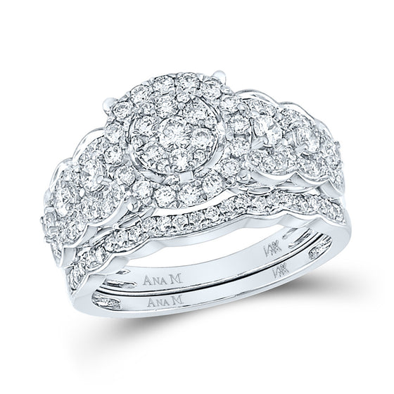 14k White Gold Round Diamond Bridal Wedding Ring Band Set 1 Cttw