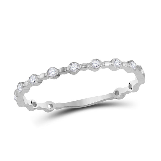 10k White Gold Womens Round Diamond Stackable Band Ring 1/10 Cttw