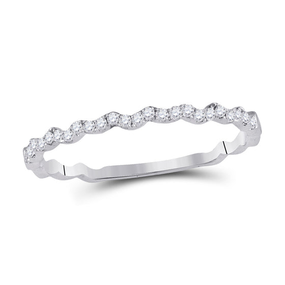 10k White Gold Womens Round Diamond Asymmetrical Stackable Band Ring 1/8 Cttw