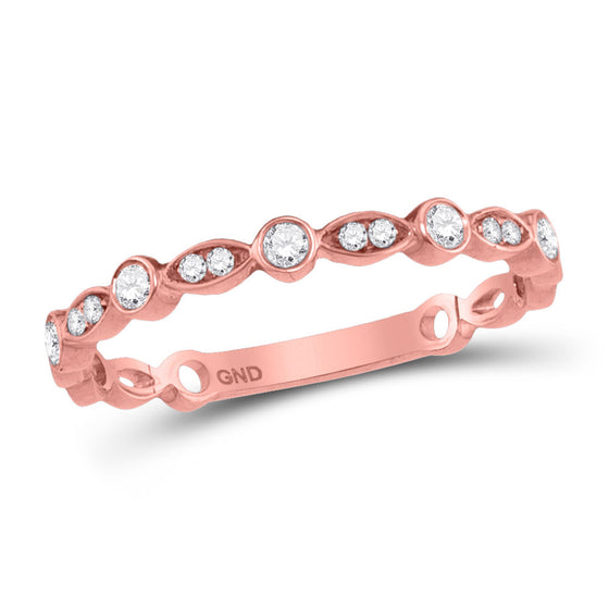 10k Rose Gold Womens Round Diamond Classic Stackable Band Ring 1/6 Cttw