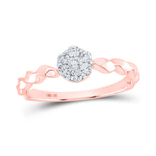  10k Rose Gold Womens Round Diamond Flower Cluster Stackable Band Ring 1/4 Cttw