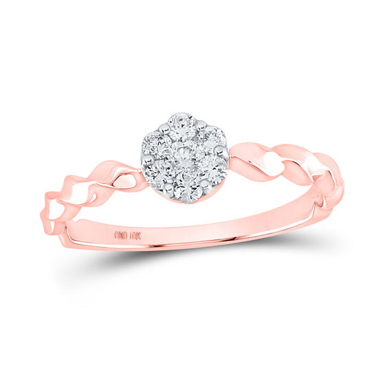 10k Rose Gold Womens Round Diamond Flower Cluster Stackable Band Ring 1/4 Cttw