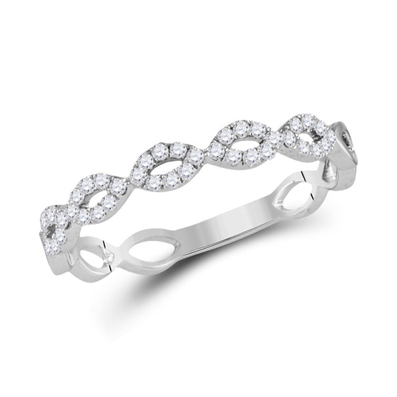 10k White Gold Womens Round Diamond Twist Stackable Band Ring 1/5 Cttw