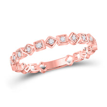  10k Rose Gold Womens Round Diamond Squares Stackable Band Ring 1/10 Cttw
