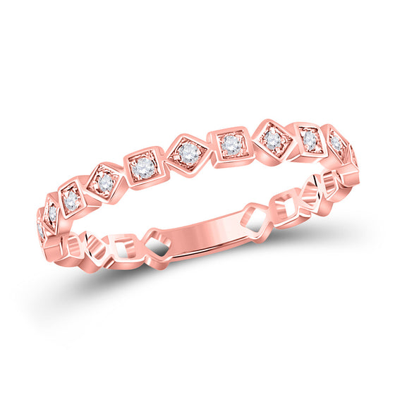 10k Rose Gold Womens Round Diamond Squares Stackable Band Ring 1/10 Cttw