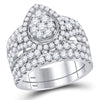 14k White Gold Round Diamond Pear Cluster Bridal Wedding Ring Band Set 3 Cttw
