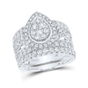 14k White Gold Round Diamond Pear Cluster Bridal Wedding Ring Band Set 3 Cttw