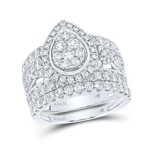  14k White Gold Round Diamond Pear Cluster Bridal Wedding Ring Band Set 3 Cttw