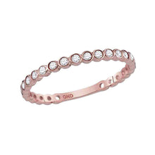  10k Rose Gold Womens Round Diamond Bezel Set Stackable Band Ring 1/5 Cttw