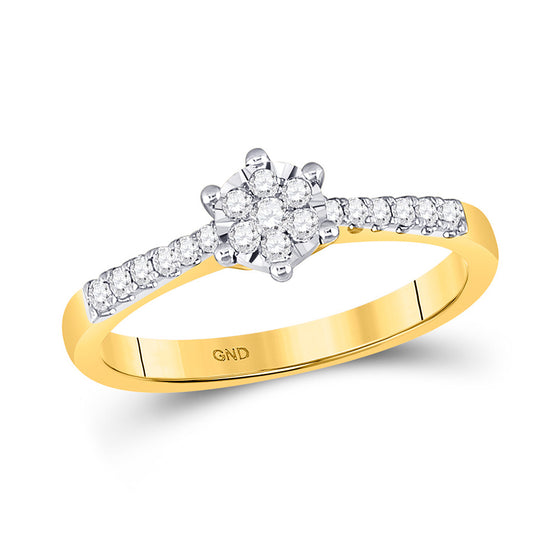 10k Yellow Gold Womens Round Diamond Cluster Stackable Band Ring 1/5 Cttw
