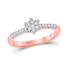  10k Rose Gold Womens Round Diamond Flower Cluster Stackable Band Ring 1/5 Cttw