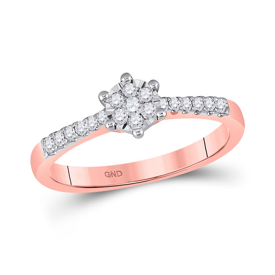 10k Rose Gold Womens Round Diamond Flower Cluster Stackable Band Ring 1/5 Cttw
