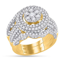  14k Yellow Gold Round Diamond Cluster Bridal Wedding Ring Band Set 2-1/2 Cttw