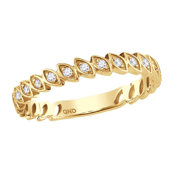 10k Yellow Gold Womens Round Diamond Ovals Stackable Band Ring 1/10 Cttw