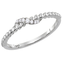  10k White Gold Womens Round Diamond Crossover Stackable Band Ring 1/20 Cttw