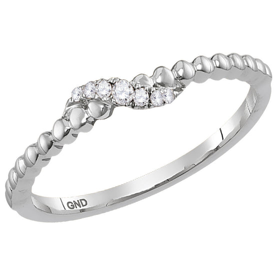 10k White Gold Womens Round Diamond Crossover Stackable Band Ring 1/20 Cttw