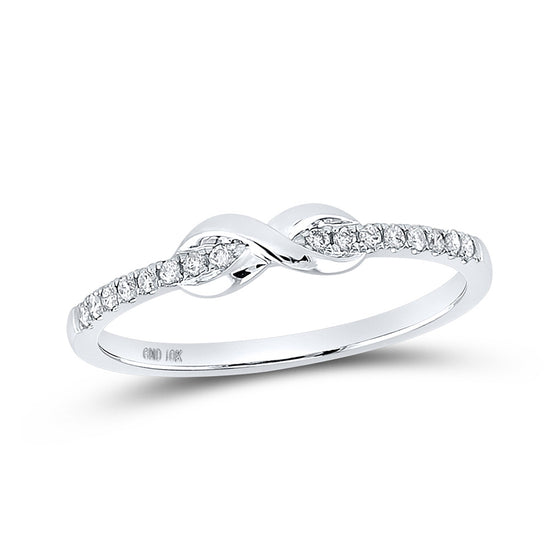 10k White Gold Womens Round Diamond Infinity Knot Stackable Ring 1/10 Cttw