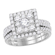  14k White Gold Round Diamond Square Bridal Wedding Ring Band Set 2 Cttw