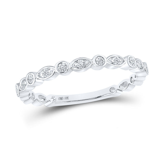 10k White Gold Womens Round Diamond Stackable Band Ring 1/8 Cttw