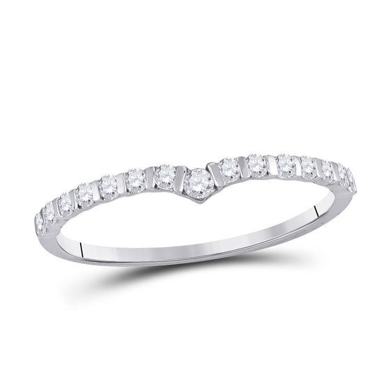 10k White Gold Womens Round Diamond Chevron Stackable Band Ring 1/4 Cttw