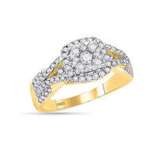  14k Yellow Gold Round Diamond Square Cluster Bridal Wedding Engagement Ring 1 Cttw