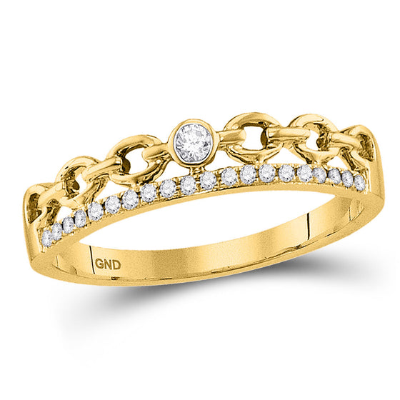 10k Yellow Gold Womens Round Diamond Rolo Link Stackable Band Ring 1/12 Cttw