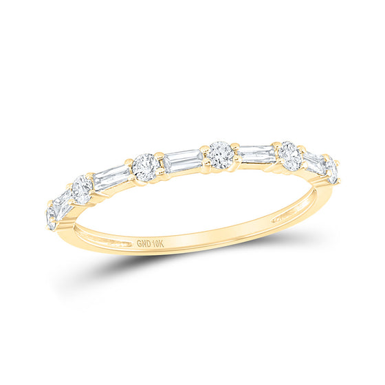10k Yellow Gold Womens Round Baguette Diamond Stackable Band Ring 3/8 Cttw