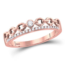  10k Rose Gold Womens Round Diamond Rolo Link Stackable Band Ring 1/12 Cttw