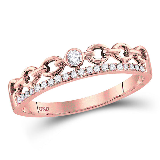 10k Rose Gold Womens Round Diamond Rolo Link Stackable Band Ring 1/12 Cttw