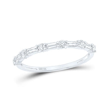  10k White Gold Womens Round Baguette Diamond Stackable Band Ring 3/8 Cttw