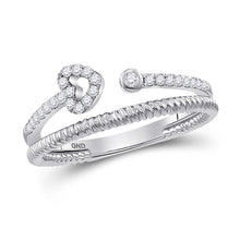  10k White Gold Womens Round Diamond Heart Stackable Band Ring 1/6 Cttw