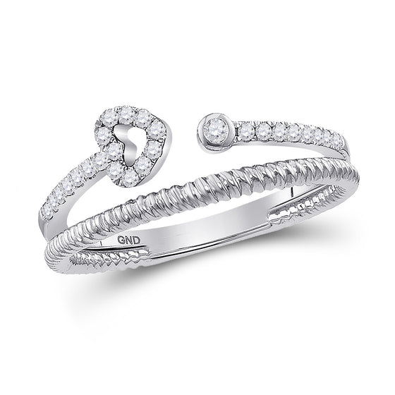 10k White Gold Womens Round Diamond Heart Stackable Band Ring 1/6 Cttw