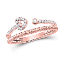  10k Rose Gold Womens Round Diamond Heart Stackable Band Ring 1/6 Cttw