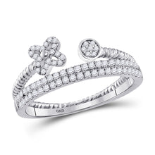  10k White Gold Womens Round Diamond Flower Bisected Stackable Band Ring 1/5 Cttw