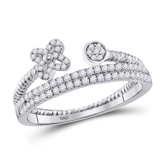 10k White Gold Womens Round Diamond Flower Bisected Stackable Band Ring 1/5 Cttw