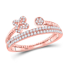  10k Rose Gold Womens Round Diamond Flower Bisected Stackable Band Ring 1/5 Cttw