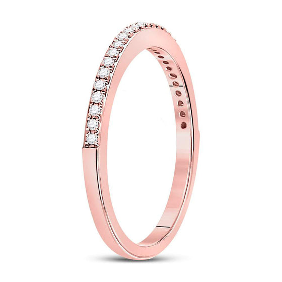 10k Rose Gold Womens Round Diamond Single Row Stackable Band Ring 1/8 Cttw